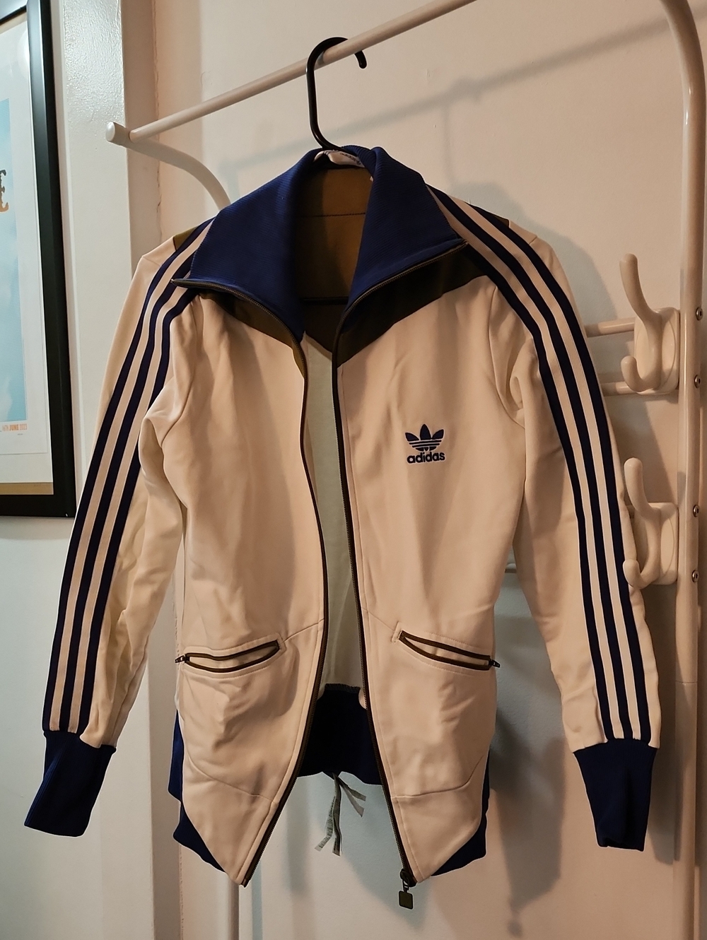 adidas White and Navy Three-Stripe Track Jacket